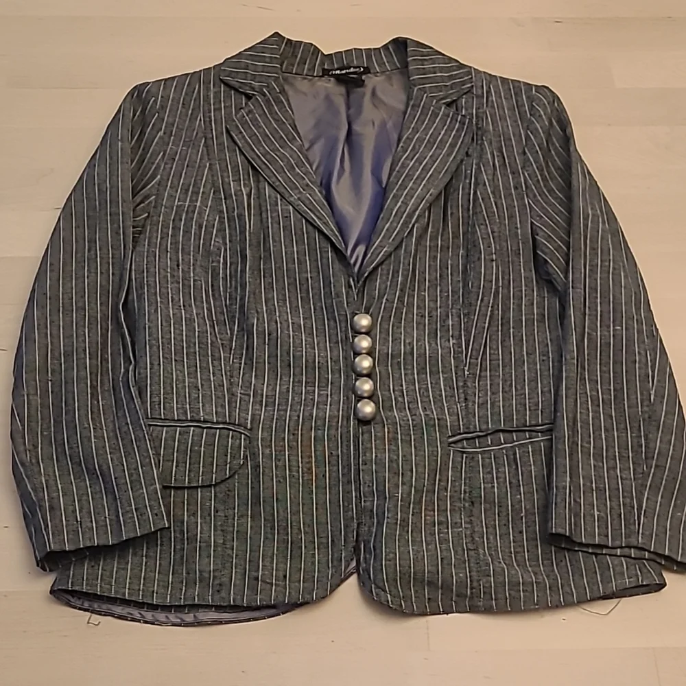 EUC VTG Mandee Linen/Cotton Blend Pinstriped Blazer - Picture 11 of 11